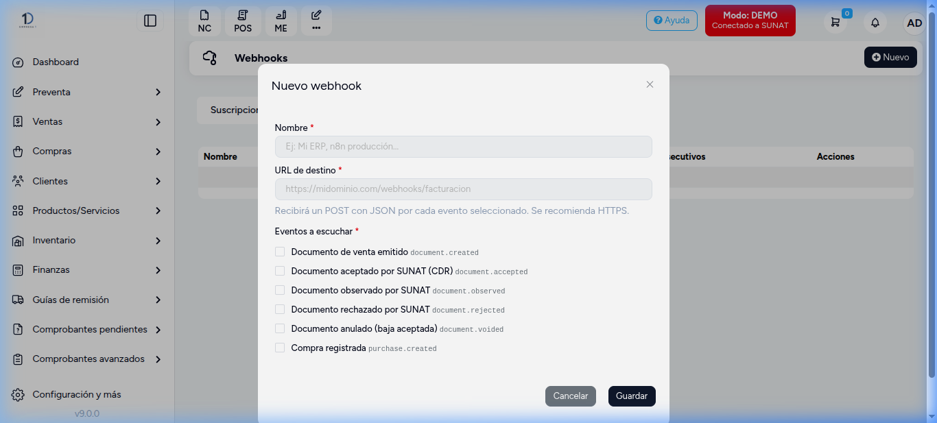 Nuevo Webhook